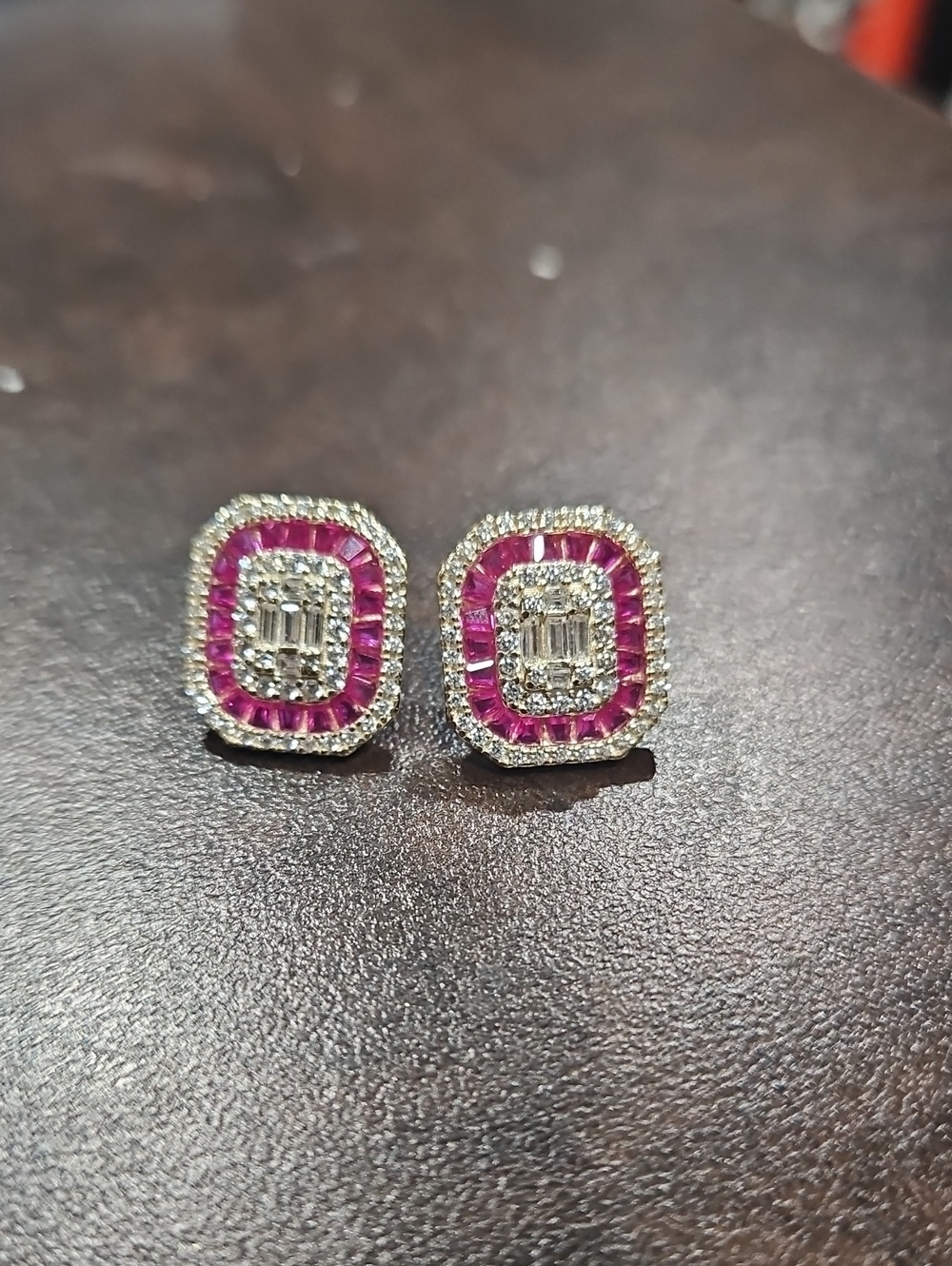 Pink Crystal Halo Square Stud Earrings - Women Jewelry